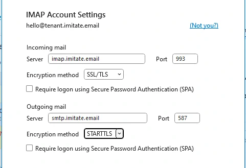 Adding a new account in Outlook - IMAP settings