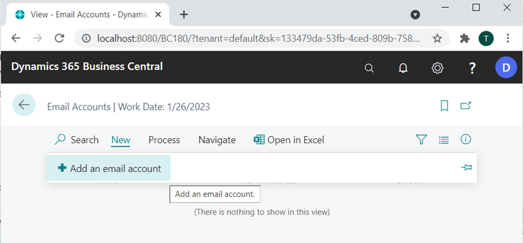 Screenshot of Microsoft Dynamics add email account button