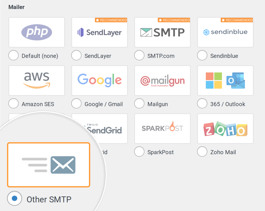 Screenshot of WP Mail SMTP settings mailer section