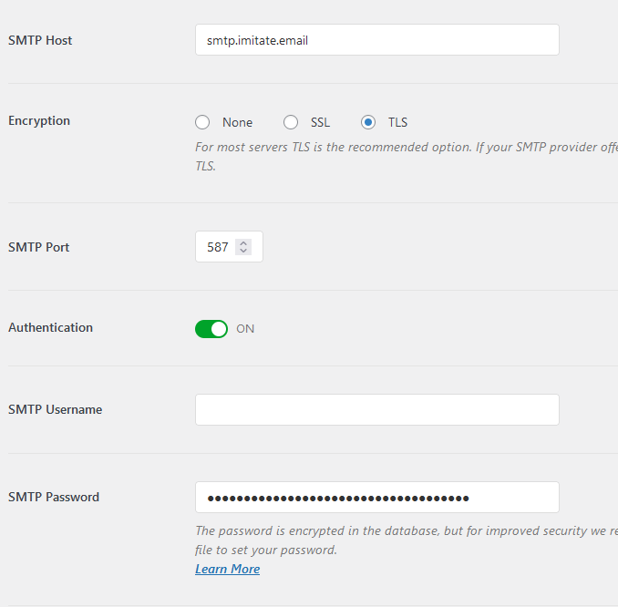 Screenshot of WP Mail SMTP settings SMTP section